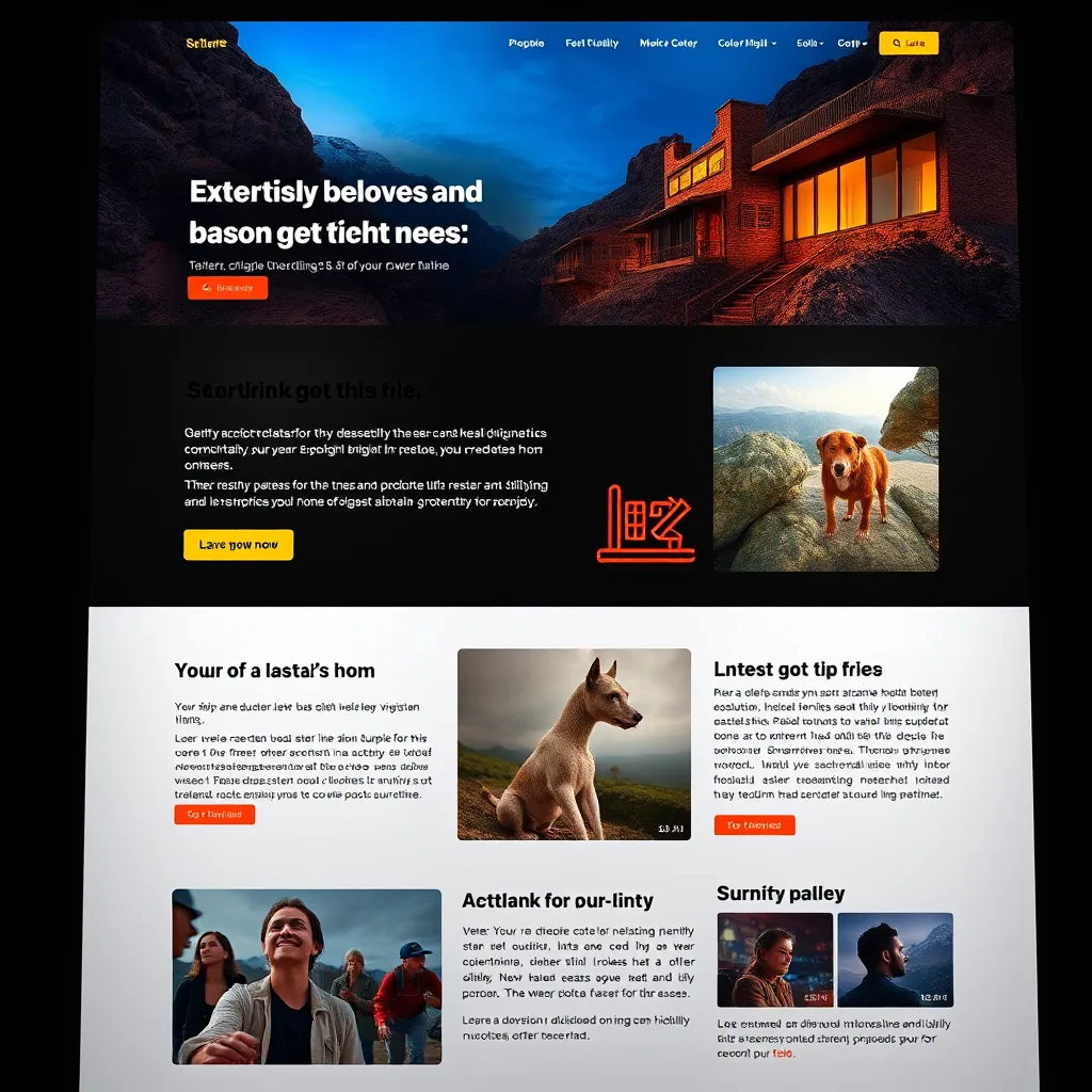  A visually balanced web page layout that demonstrates a clear hierarchy of elements, featuring large headlines, subheadings, and well-placed images. Use contrasting colors and sizes to highlight key components, guiding the viewer's eye through the content.